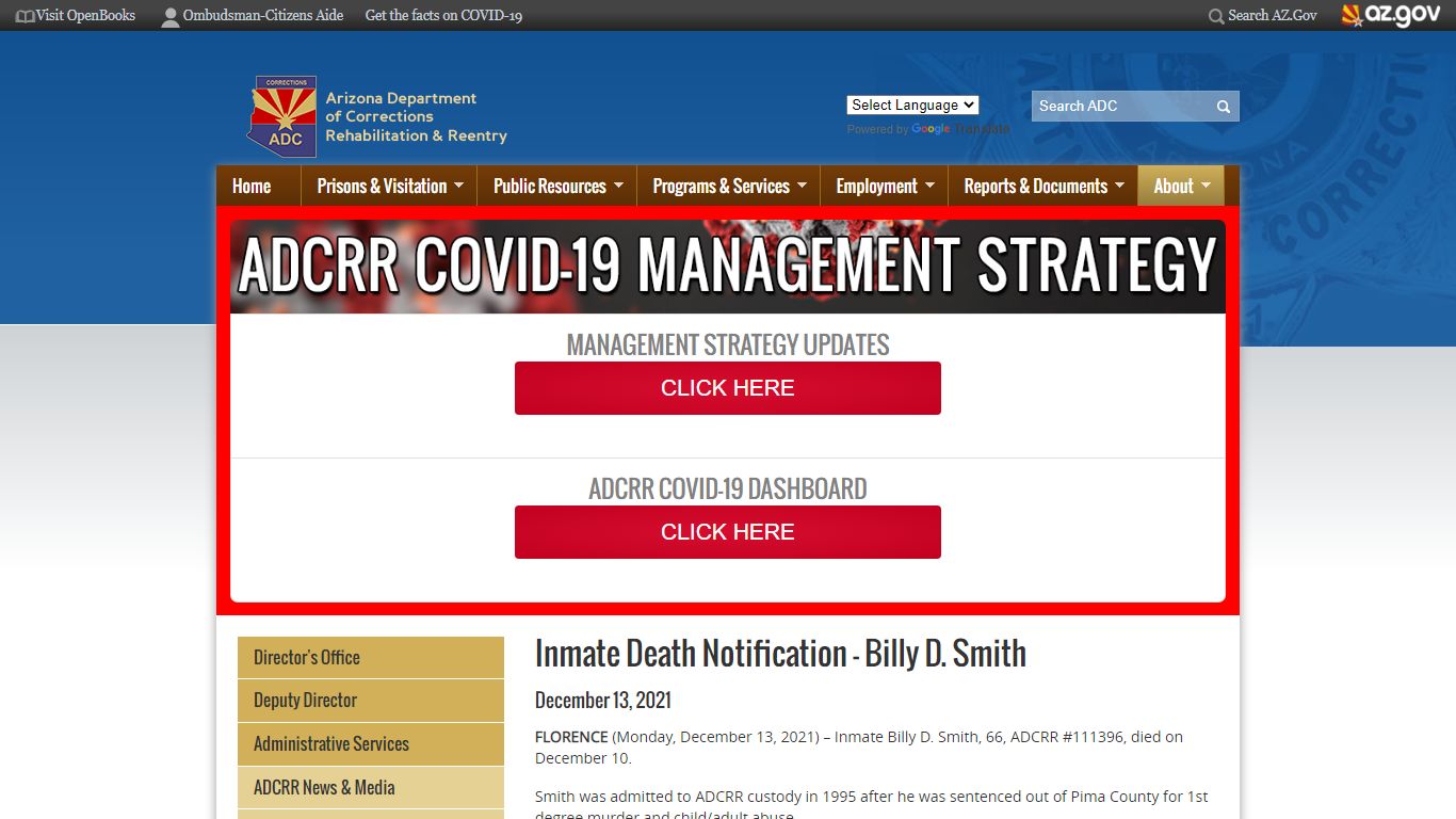 Inmate Death Notification - Billy D. Smith | Arizona ...